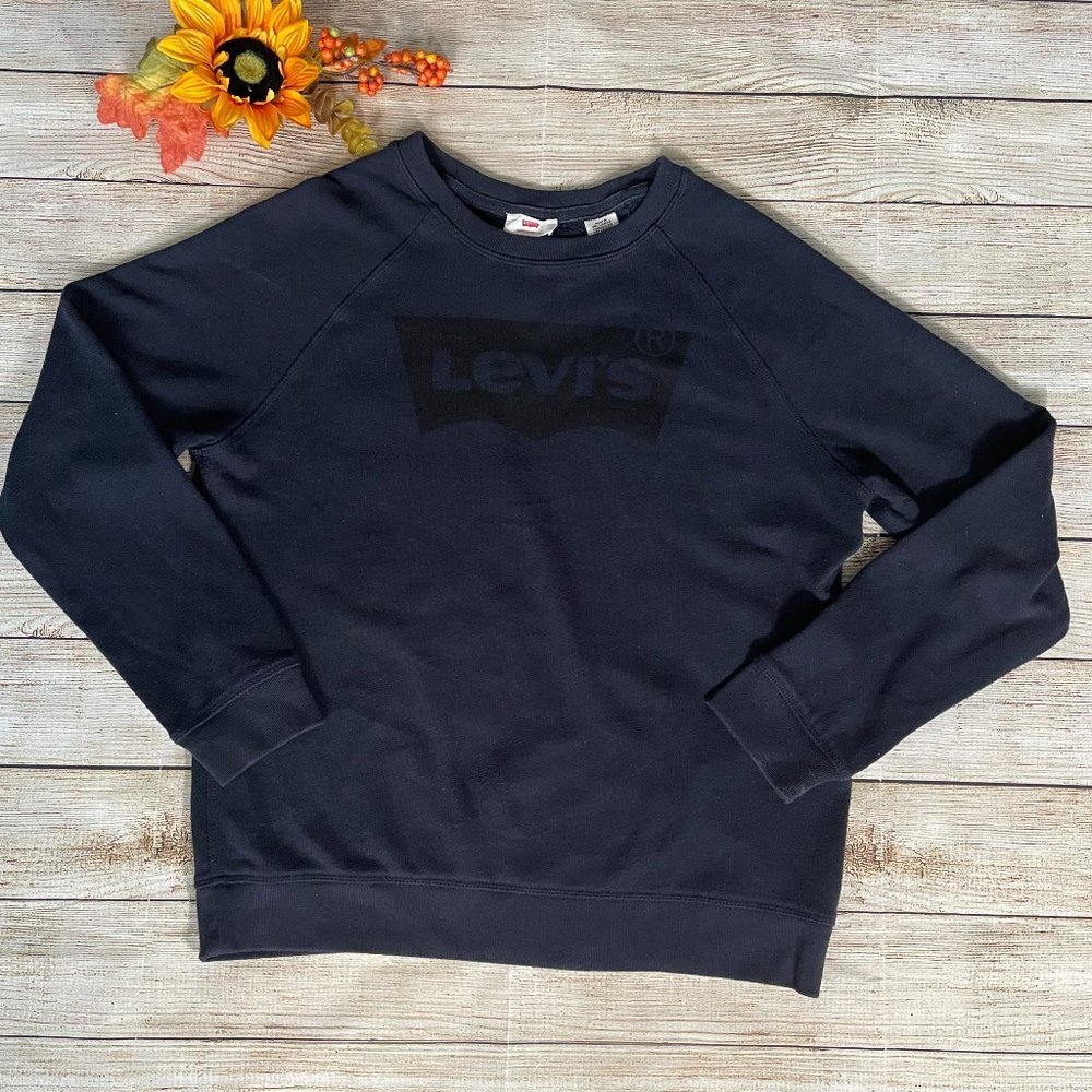 Levi's Women's Crewneck Sweatshirt Navy Blue Size Large Big Logo Longsleeve